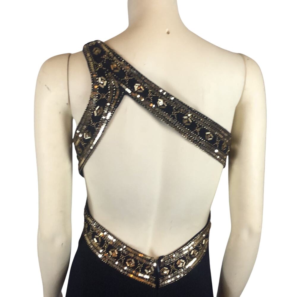 Betsy & Adam One Shoulder Navy Gold Gown NWT Size 4 - Picture 5 of 12